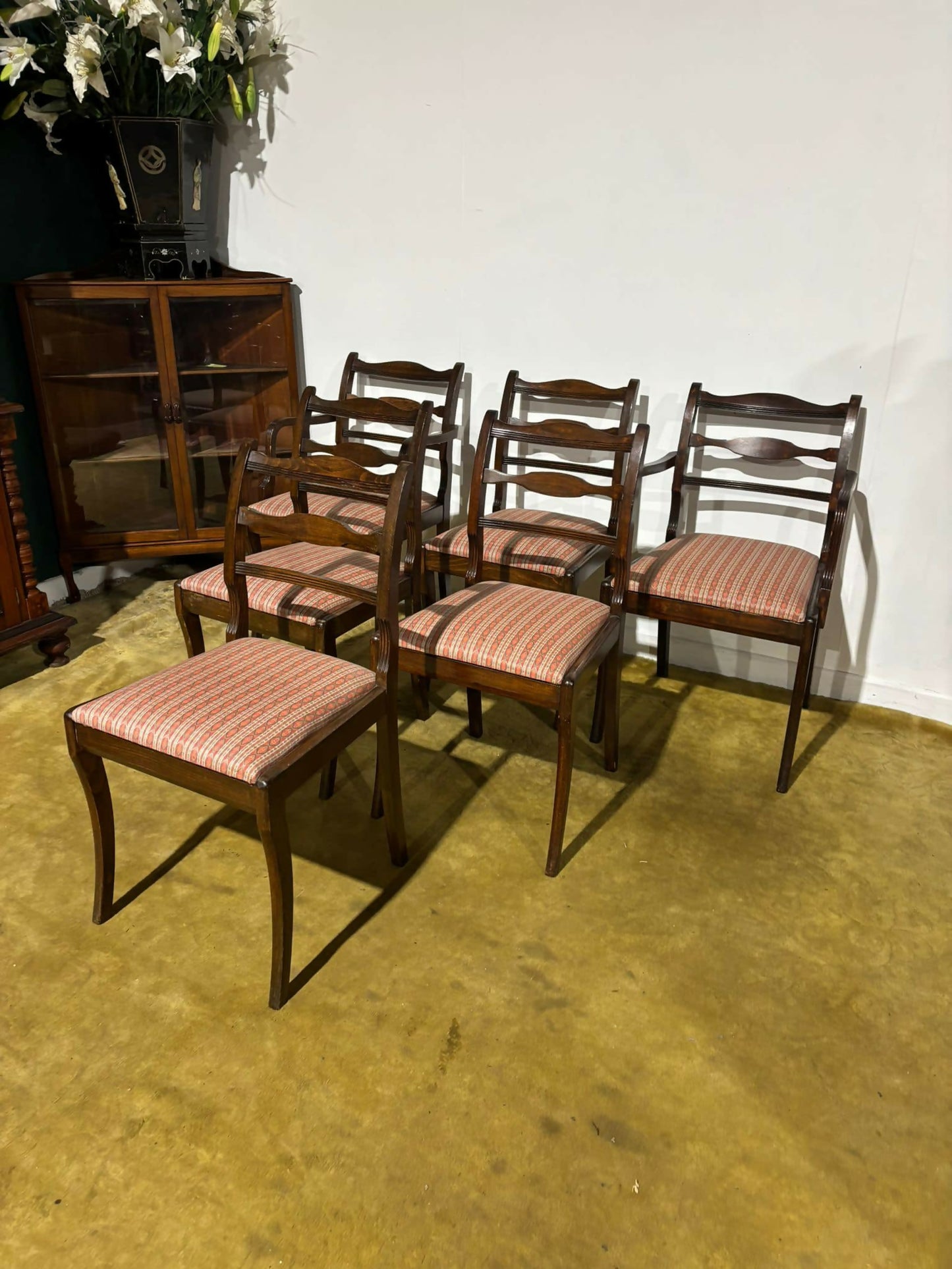 Set of six regency style mahogany chairs, two of which are carvers77