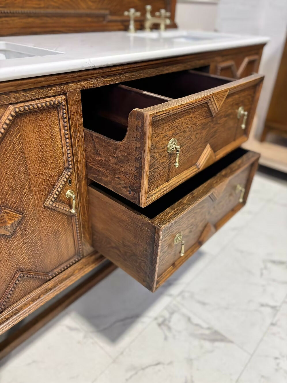 Vintage Wooden Oak Double Vanity Unit