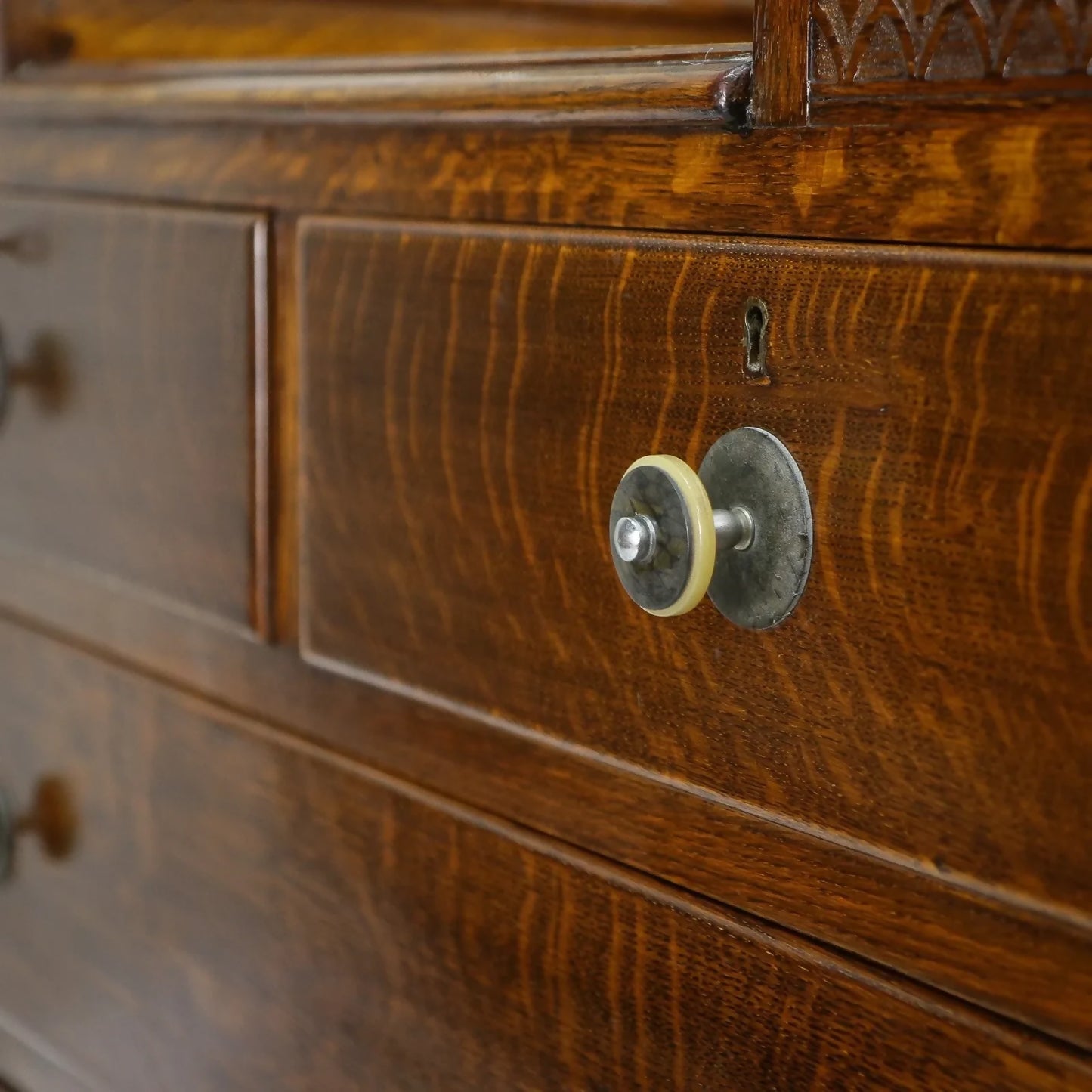 Vintage Carved Oak Dressing Table with Mirror 1930s