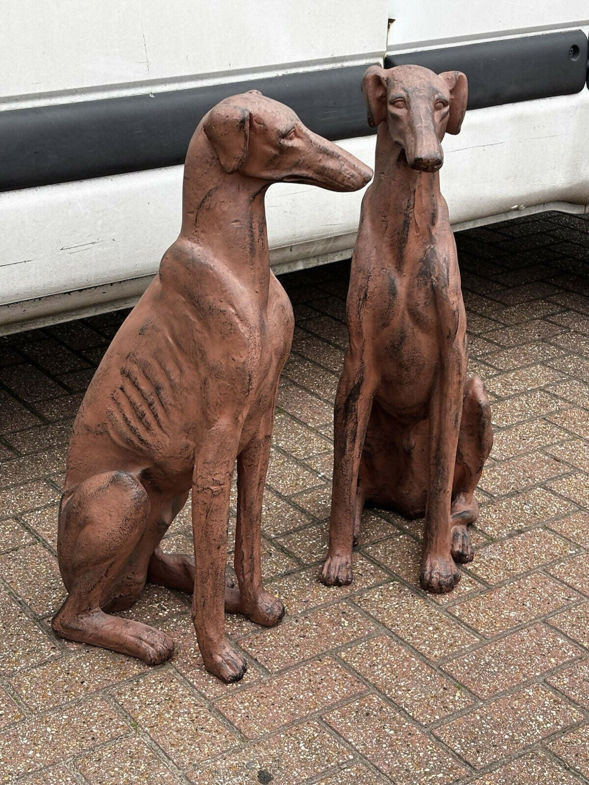 Life Size Pair Of Whippet / Greyhound Vintage Garden Statues.
