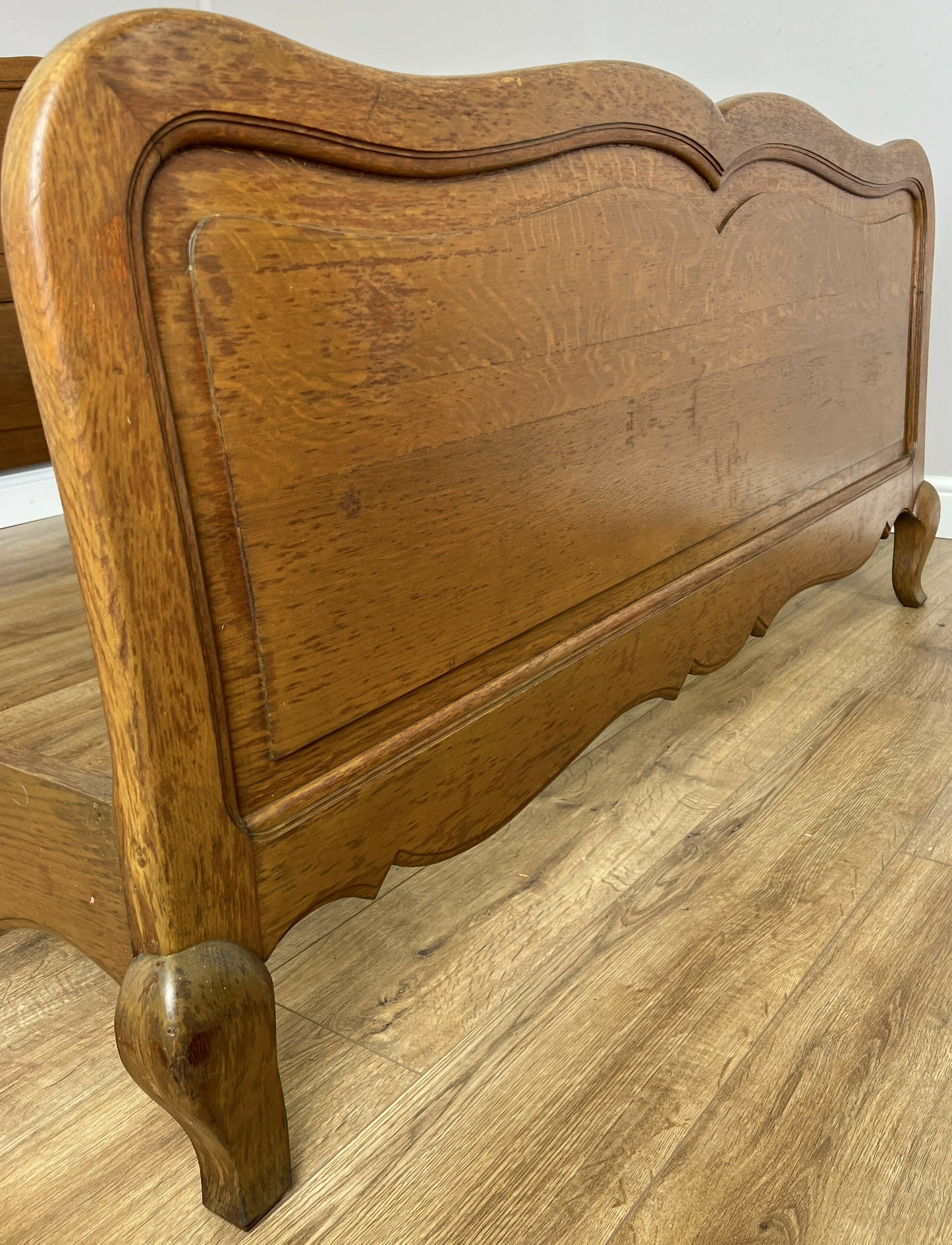 Bed Vintage French Louis XVI Oak Double Bed Frame Carved Headboard LOT 6380