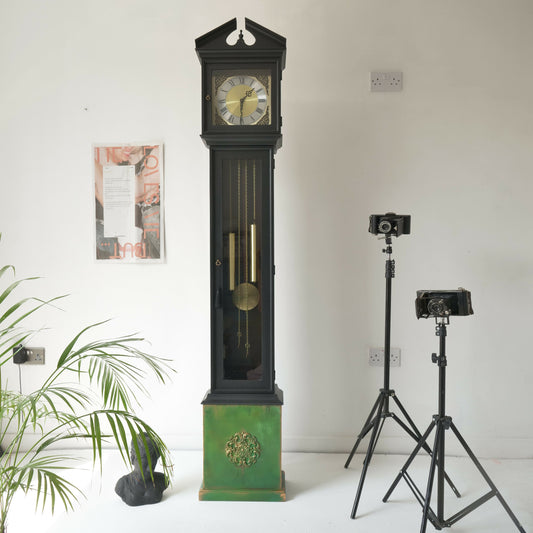 Grandfather Clock- Painted Clock Black Green Copper Patina - Tassel- Furniture