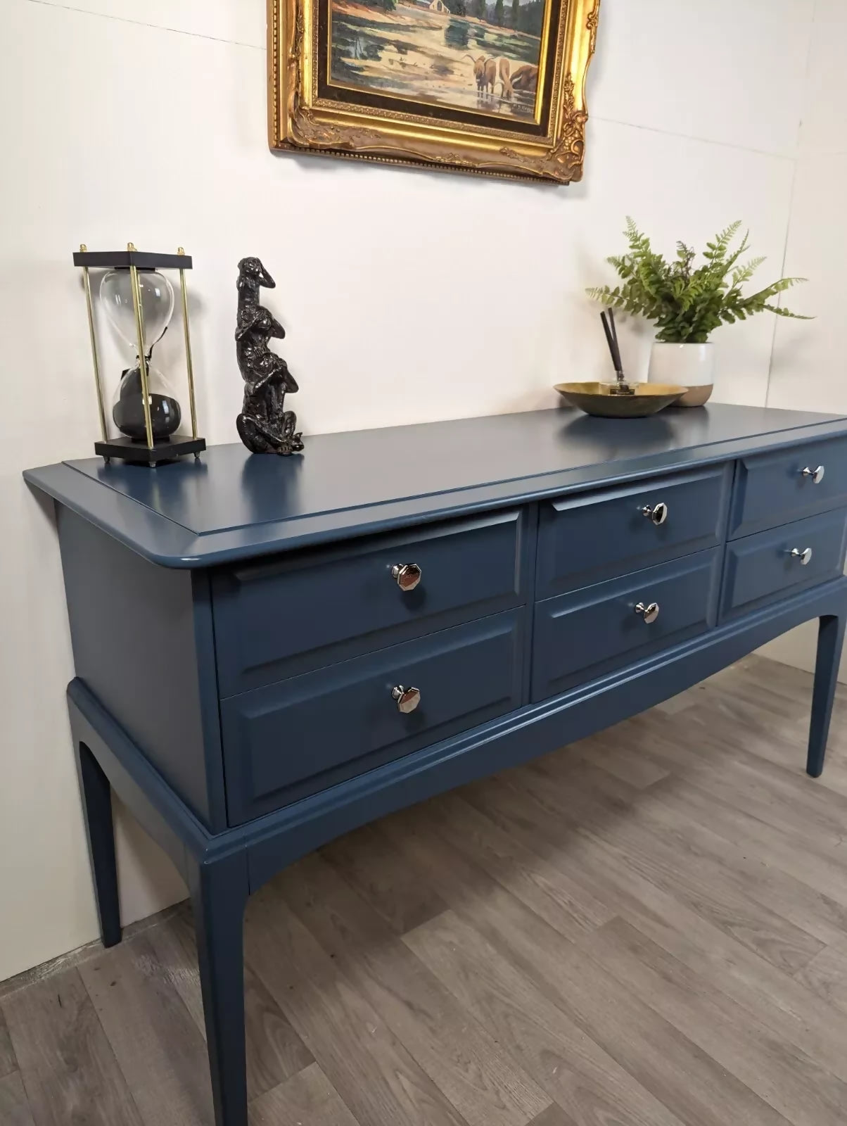 Vintage Navy Six Drawer Stag Sideboard