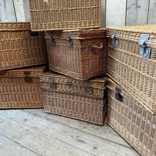 Original large French linen wicker baskets