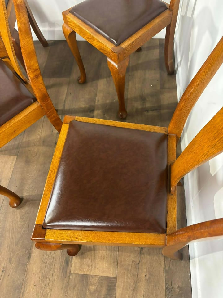 Vintage Set Of Four Honey Oak Dining Chairs