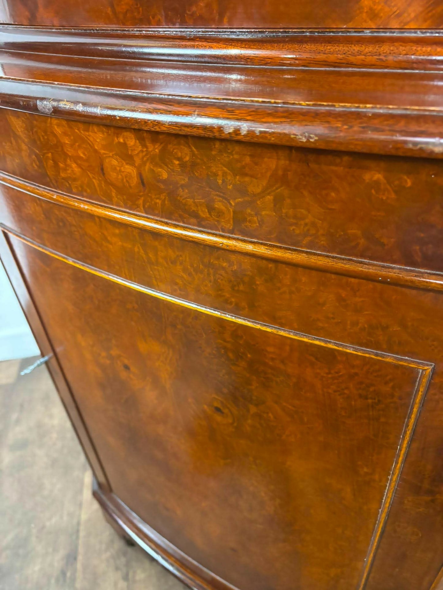 Reproduction Walnut Glazed Corner Display Cabinet