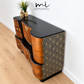 Refurbished Art Deco Burr Walnut Cocktail Cabinet Gold & Black Fan Design, Vintage Bar, Drinks Cabinet, sideboard, 1930s Style, statement
