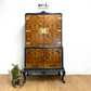 Navy blue Queen Anne cocktail cabinet, refurbished Art deco drinks cabinet, Sideboard walnut