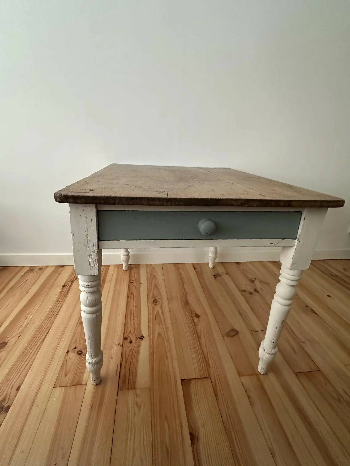 Antique Pine Farmhouse Kitchen Table Scrub Stripped Rustic Top With End Drawer