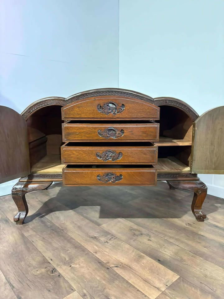 Oriental 1920s Cloud Shaped Carved Cabinet (Camphor Wood)
