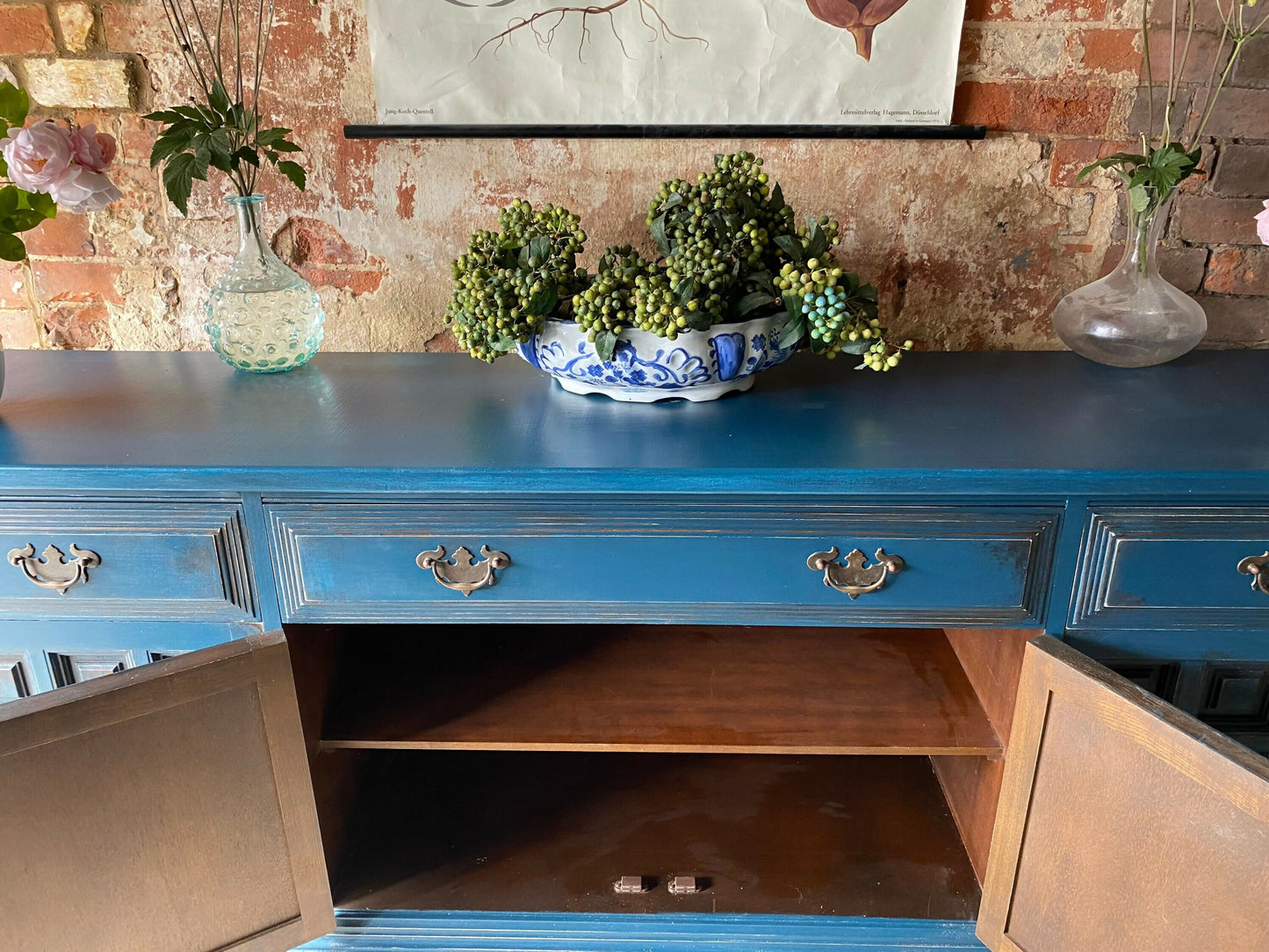 Vintage Blue Sideboard / Indian Sideboard / Long Sideboard / Upcycled Cabinet