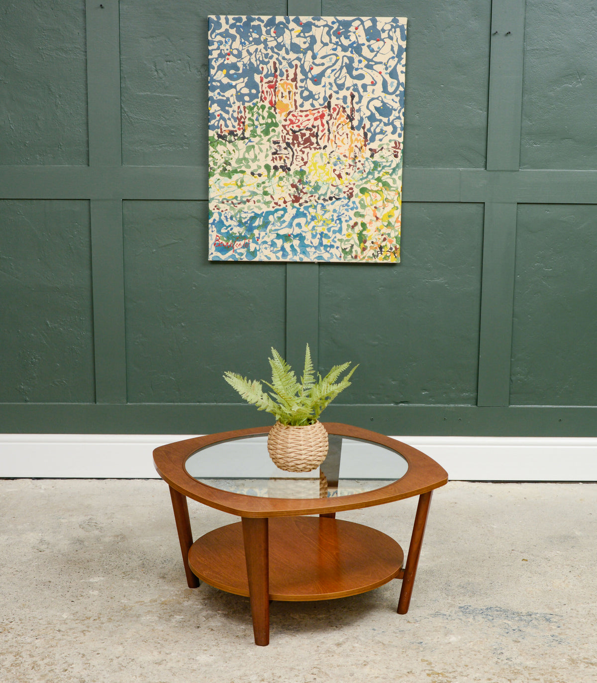 Mid Century Teak Astro Style Coffee Table with Glass Top