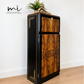 Refinished Art Deco Burl Walnut Cocktail Cabinet In Black With Gold Design. 1930s drink cabinet. Gin bar. Refurbished. sideboard slim narrow