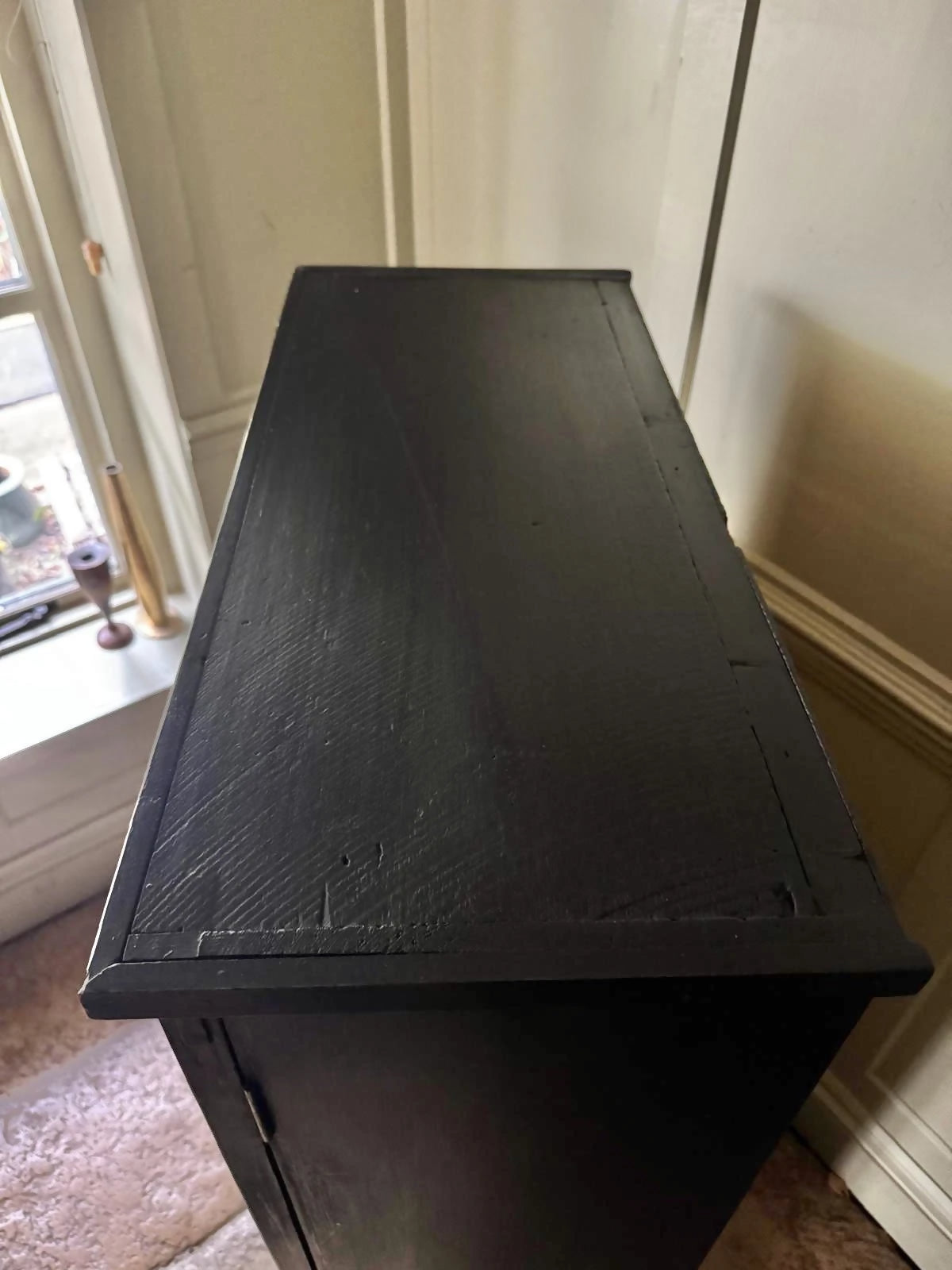 Vintage Black Painted Glazed Display China Cabinet Bathroom Cabinet