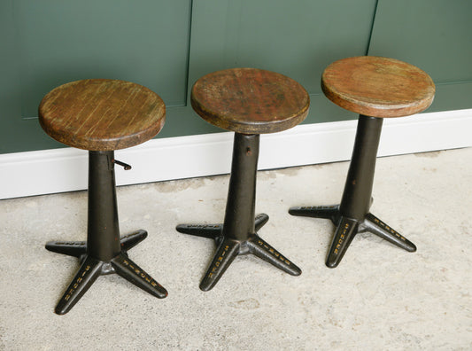3 Antique Singer Sewing Machinists Stools - Cast Iron - Adjustable Height
