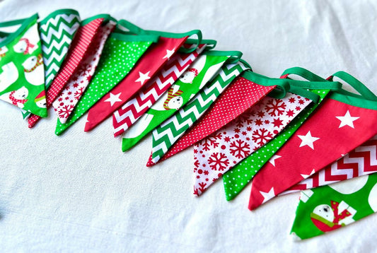 Handmade Christmas Bunting (Red & Green Mixed Fabrics)