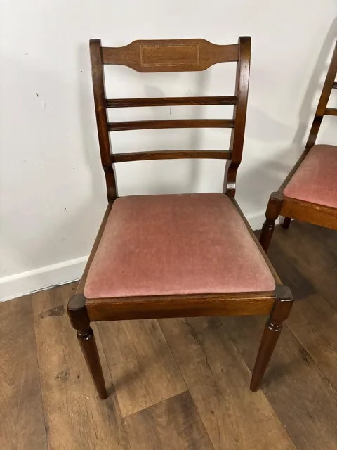 Reproduction Set Of Four Mahogany Inlaid Dining Chairs – Salmon Pink Upholstery