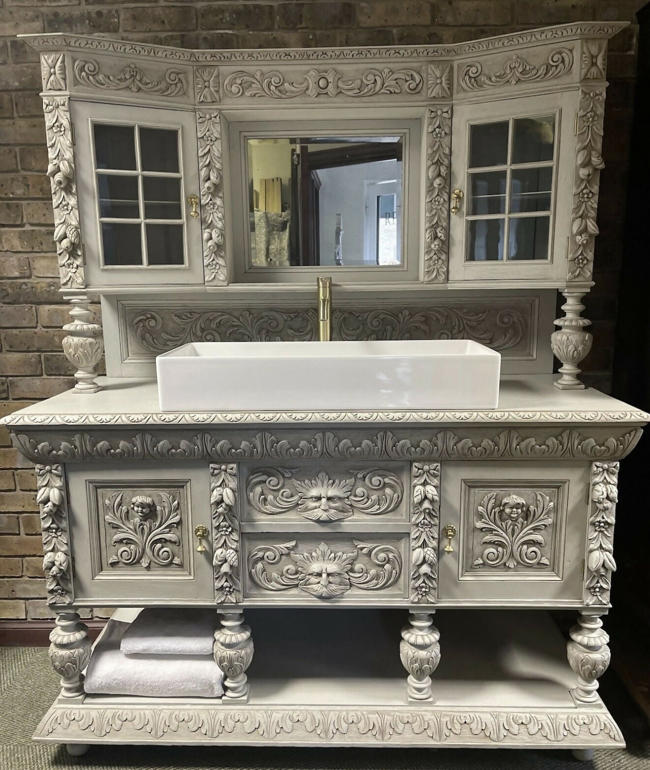 Victorian highly ornate Sideboard/Large Bathroom Vanity Unit