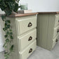 Pair of Vintage Wooden 3 Drawers Bedside Tables, in Sage Green