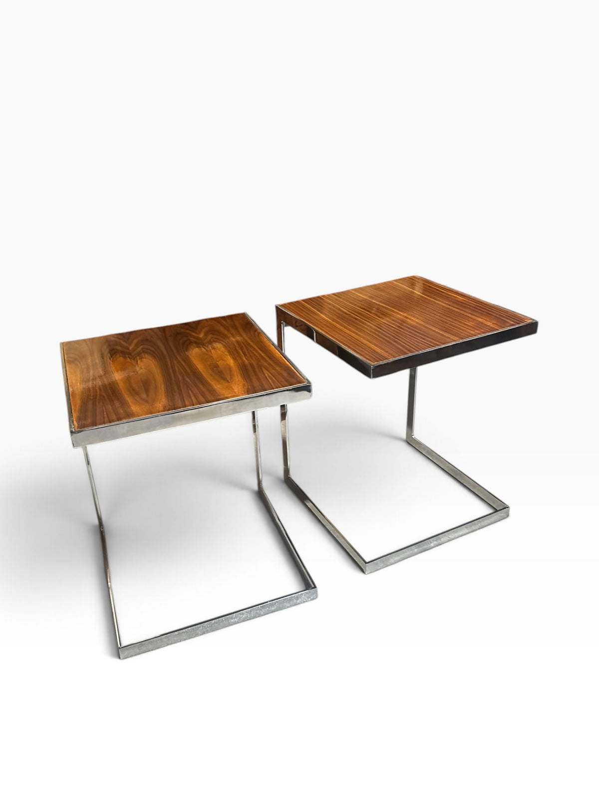 Mid-Century Modern Chrome and Teak side tables / bedside tables