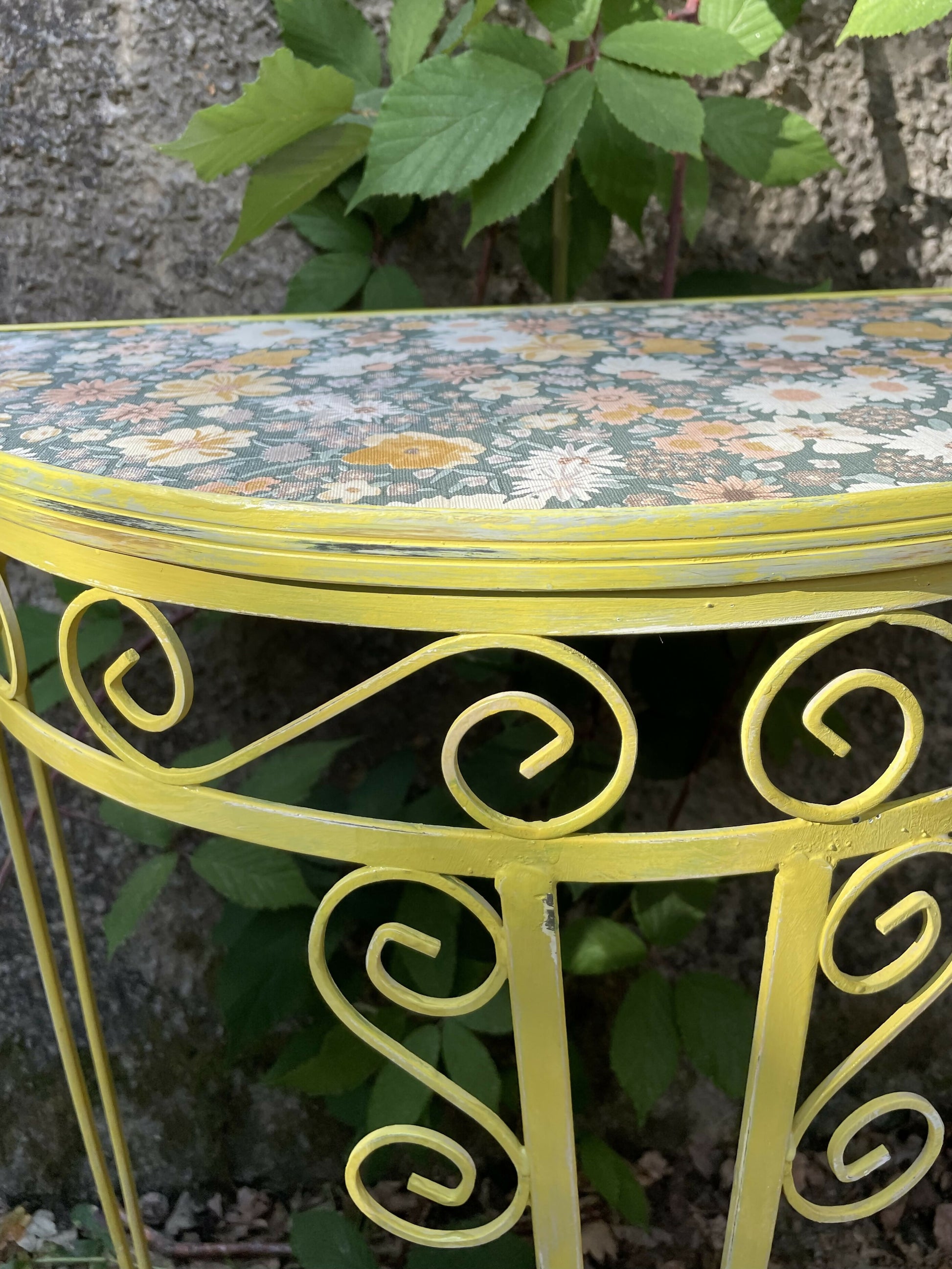 yellow half moon plant stand 4
