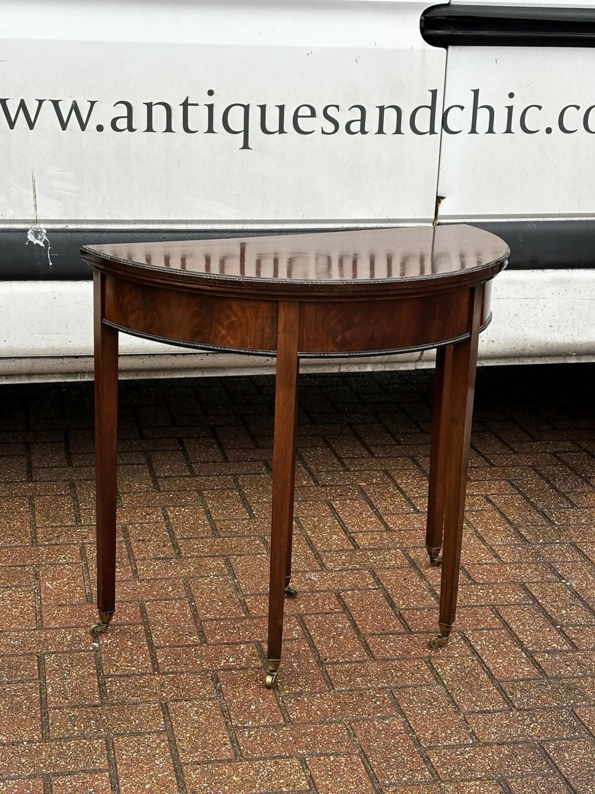 Antique Mahogany Games / Console Table With Fold Over Lid And Compartment