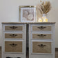 Pair of Vintage Bedside Cabinets in White with Metallic Champagne Detailing