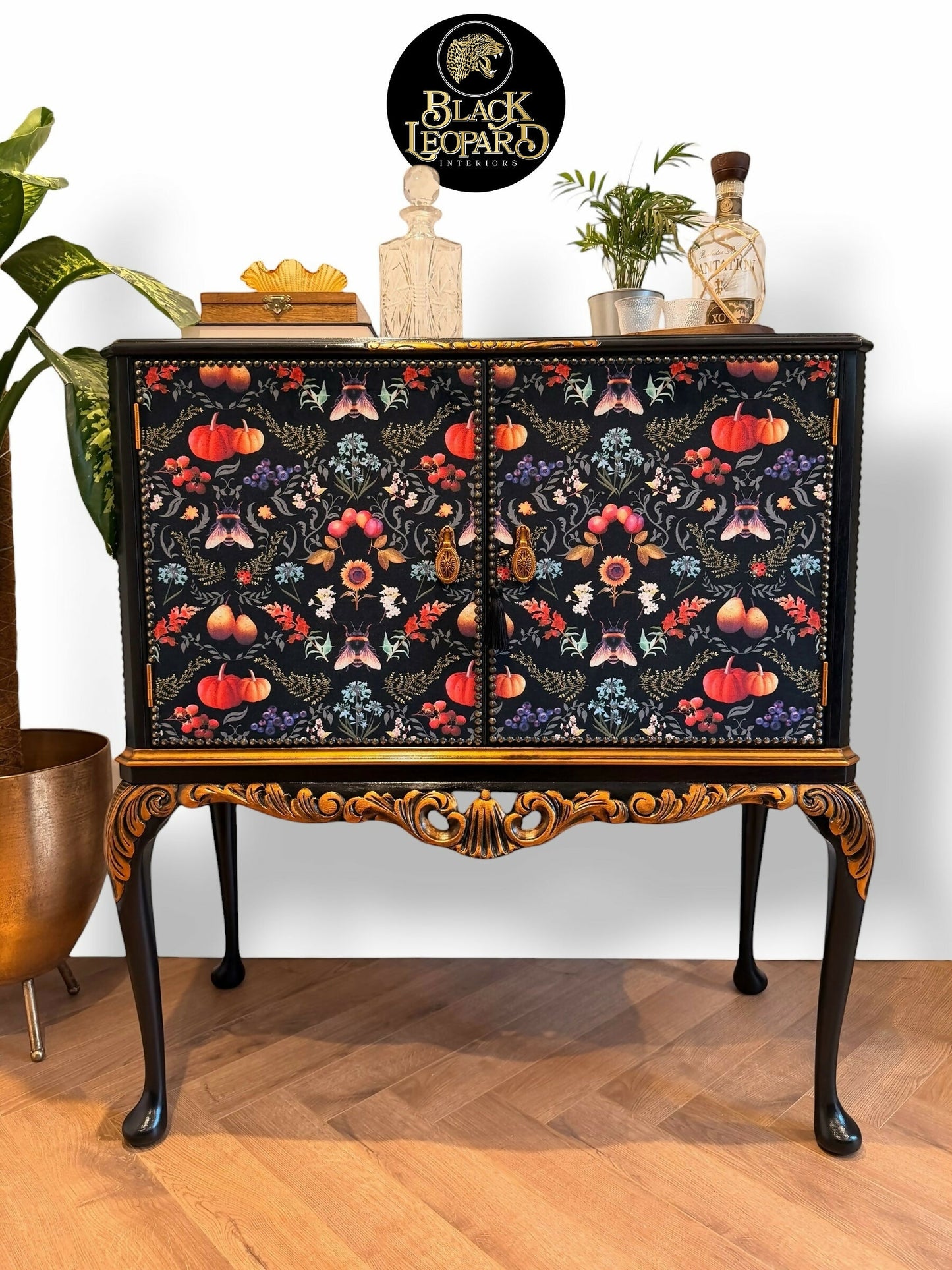 Drinks Cocktail Cabinet Ornate Vintage Home Bar | Velvet, Black, Copper, Florals