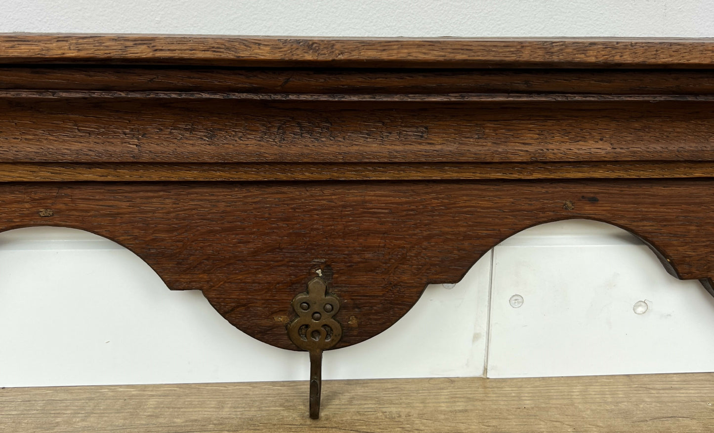 Coat Rack Antique French Carved Oak Wall Mounted 4 Hooks Rack Hanger LOT 6207