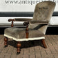 William IV Library Vintage Armchair With Mahogany Frame, On Brass Castors.