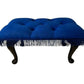 Vintage Upholstered Footstool Blue Tufted Stool Fringe Cabriole Legs