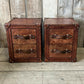 Bespoke English vintage bedside cabinets - custom wood framed - luxury hand dyed leather nightstands