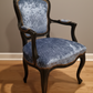 Louis XV Rococco Style Vintage Antique Chair Blue Crushed Velvet