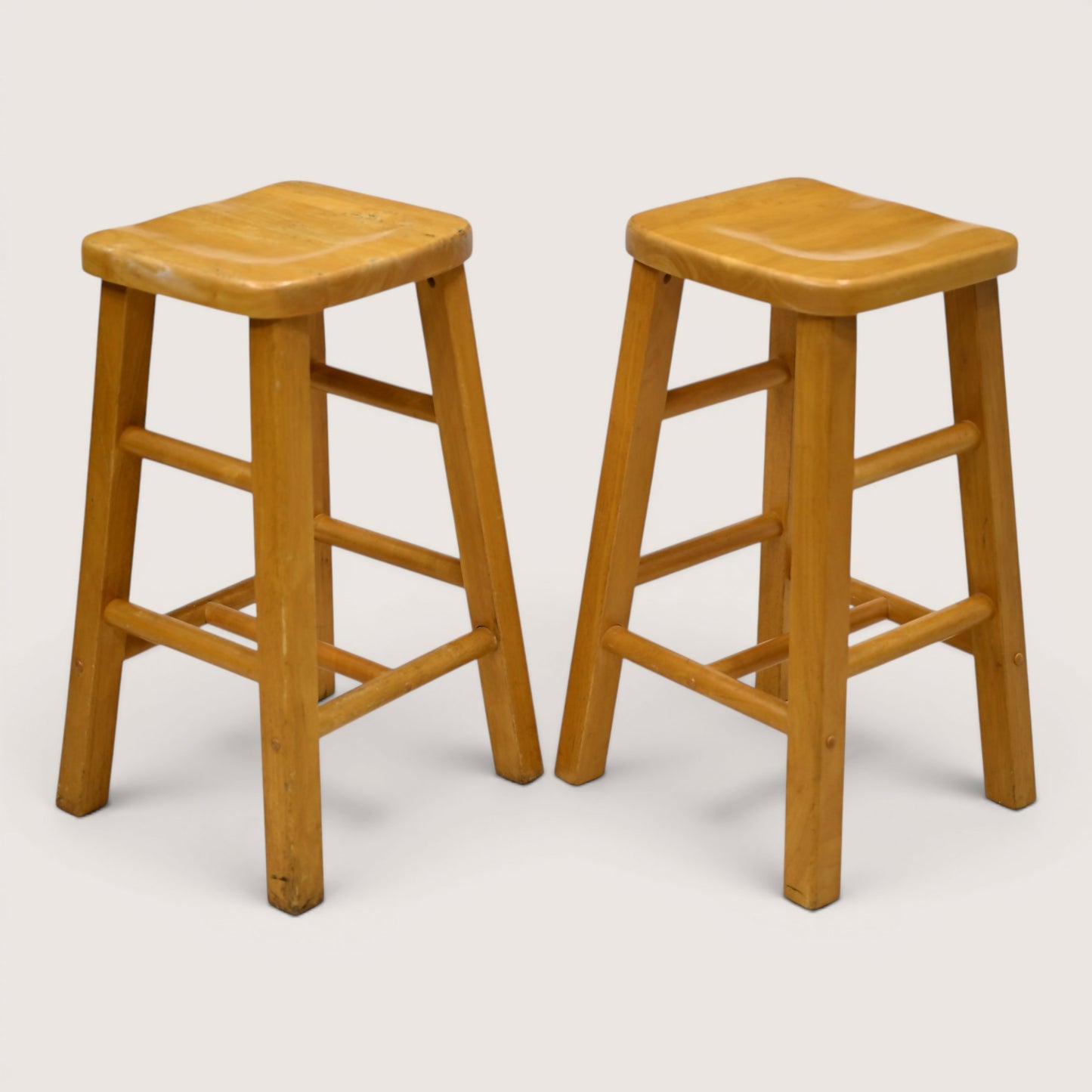Pair Of Breakfast Bar Stools 66cm Seat Height Vintage Beech FREE UK Delivery*
