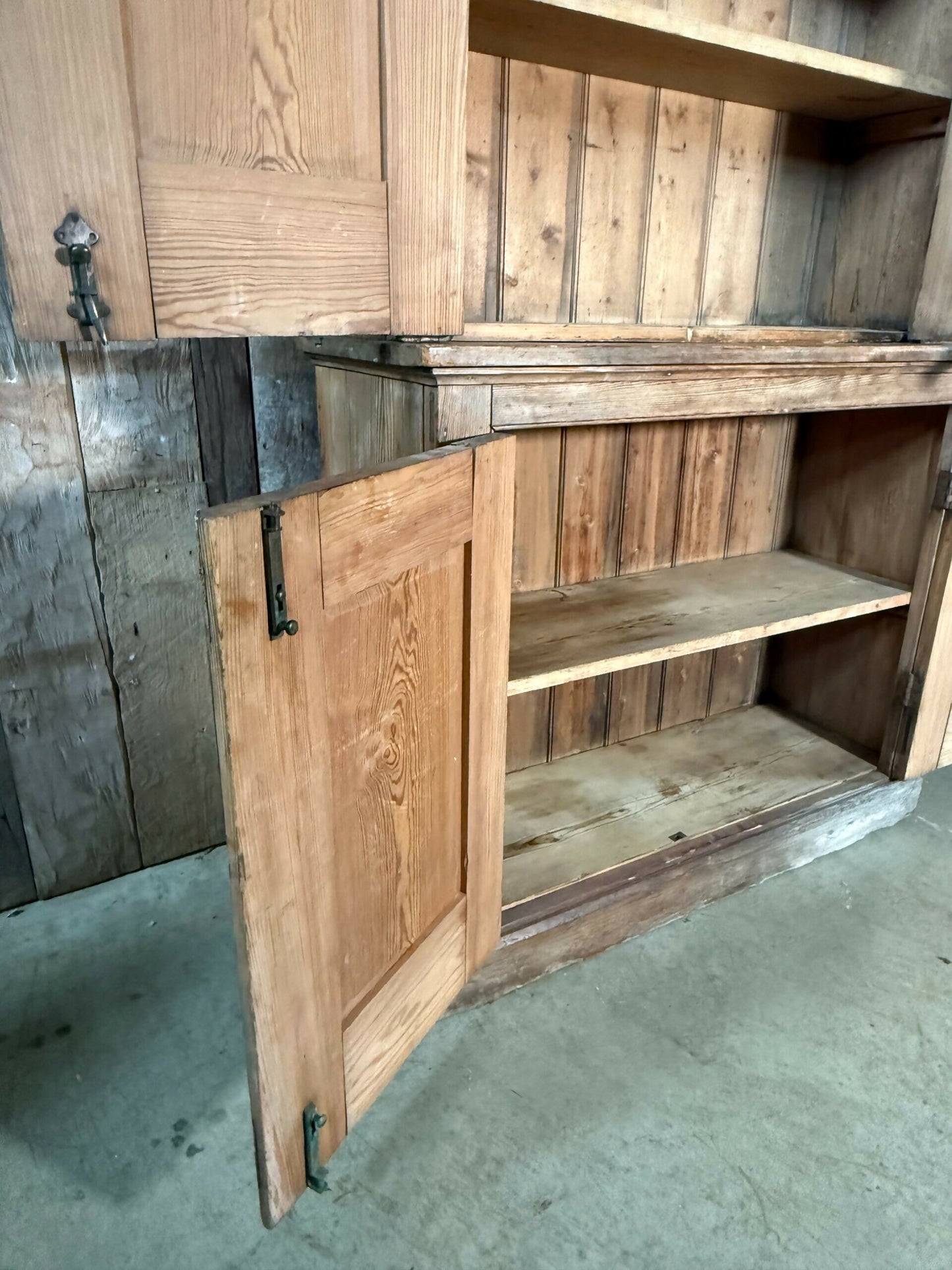 Vintage Early Victorian Tall Pine Housekeeper Pantry Kitchen Larder Shelves Double Cupboard, c.1820