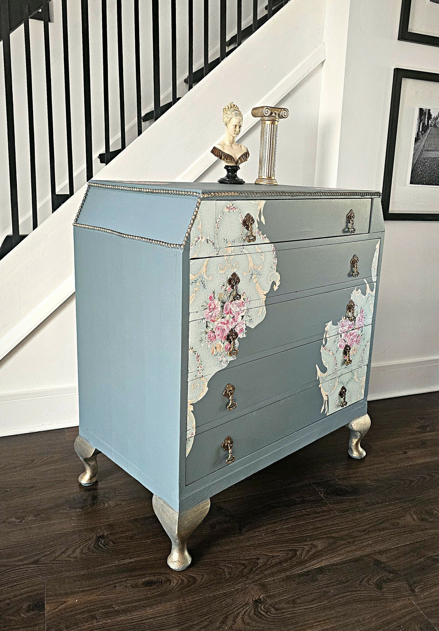 Vintage Mid Century Chest of Drawers Grey Fusion Mineral Paint Restored