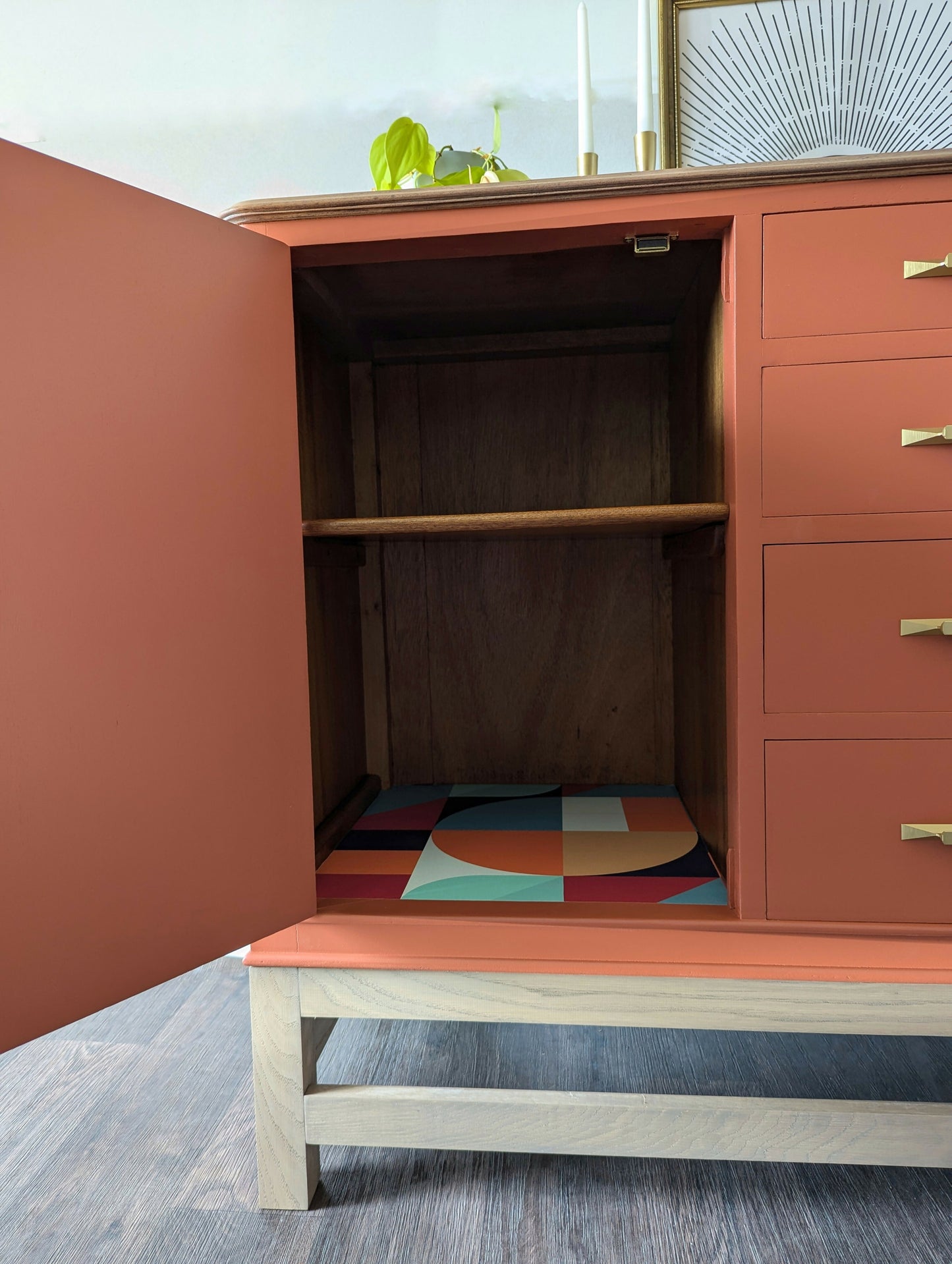 Burnt Oak Orange Vintage Sideboard Cocktail Drinks Cabinet