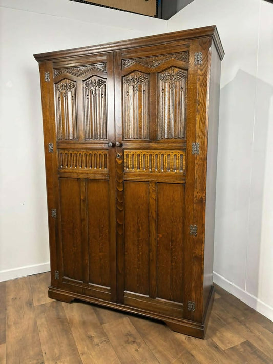 Vintage Oak Priory Style Double Wardrobe by Locks of London