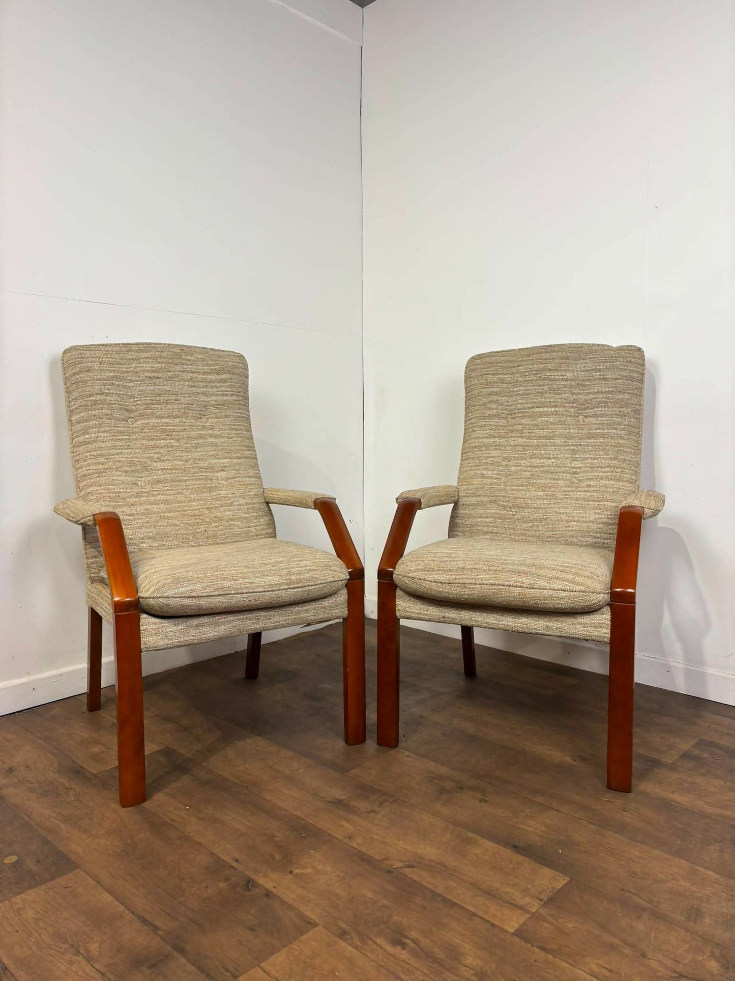 Pair of Vintage Parker Knoll Beech Framed Fireside Armchairs Model PK1158-1169