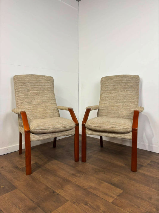 Pair of Vintage Parker Knoll Beech Framed Fireside Armchairs Model PK1158-1169