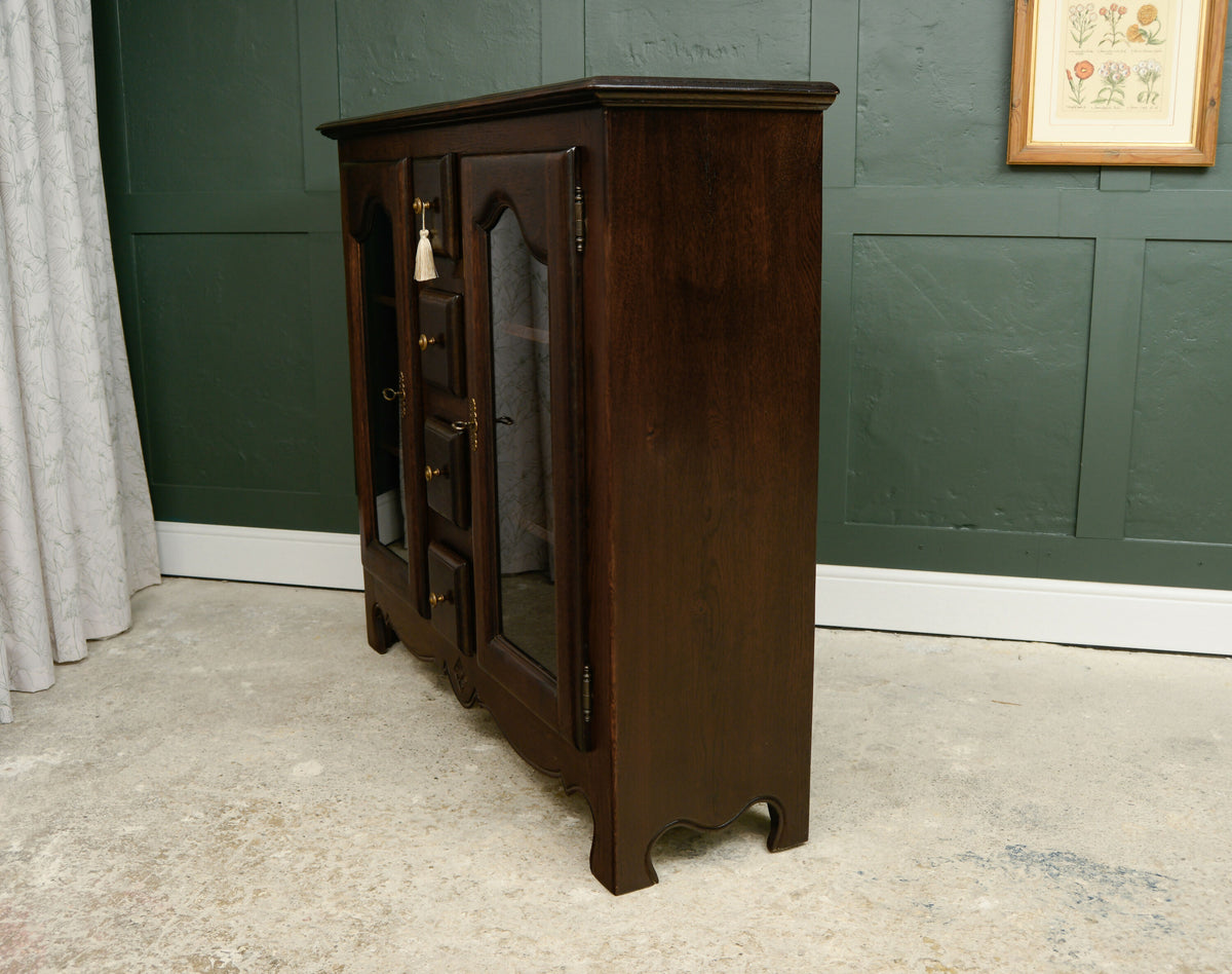 Solid Dark Oak Glazed Bookcase/Display Cabinet with Drawers - Ludwik Styl