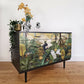 Black Mid-Century Modern MCM Stag Chest of Drawers with Jungle Decoupage