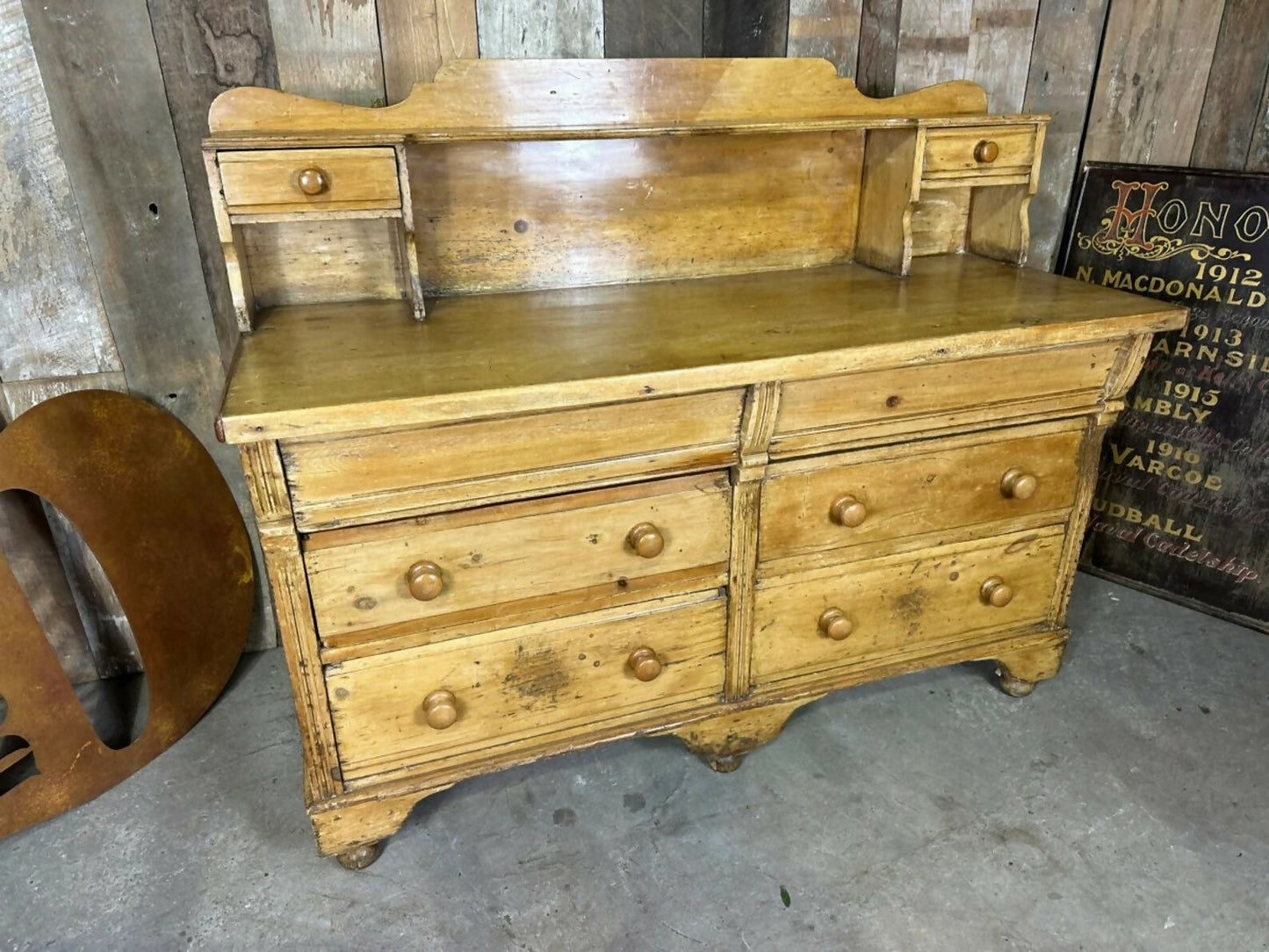 Antique Early Victorian Pine Housekeeper's Dresser Bank of Drawers, c 1840