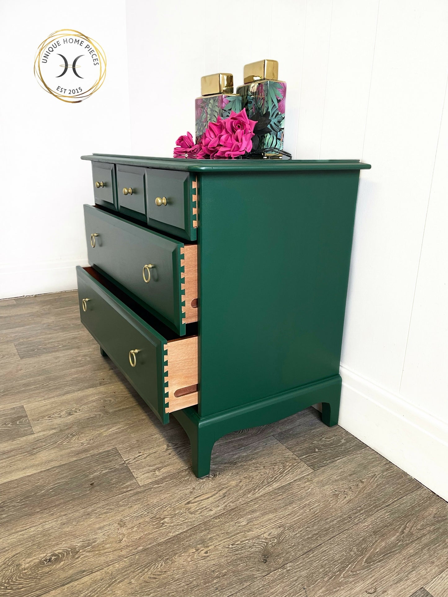 Stag Emerald Green 5 Drawer Vintage Bedroom Chest