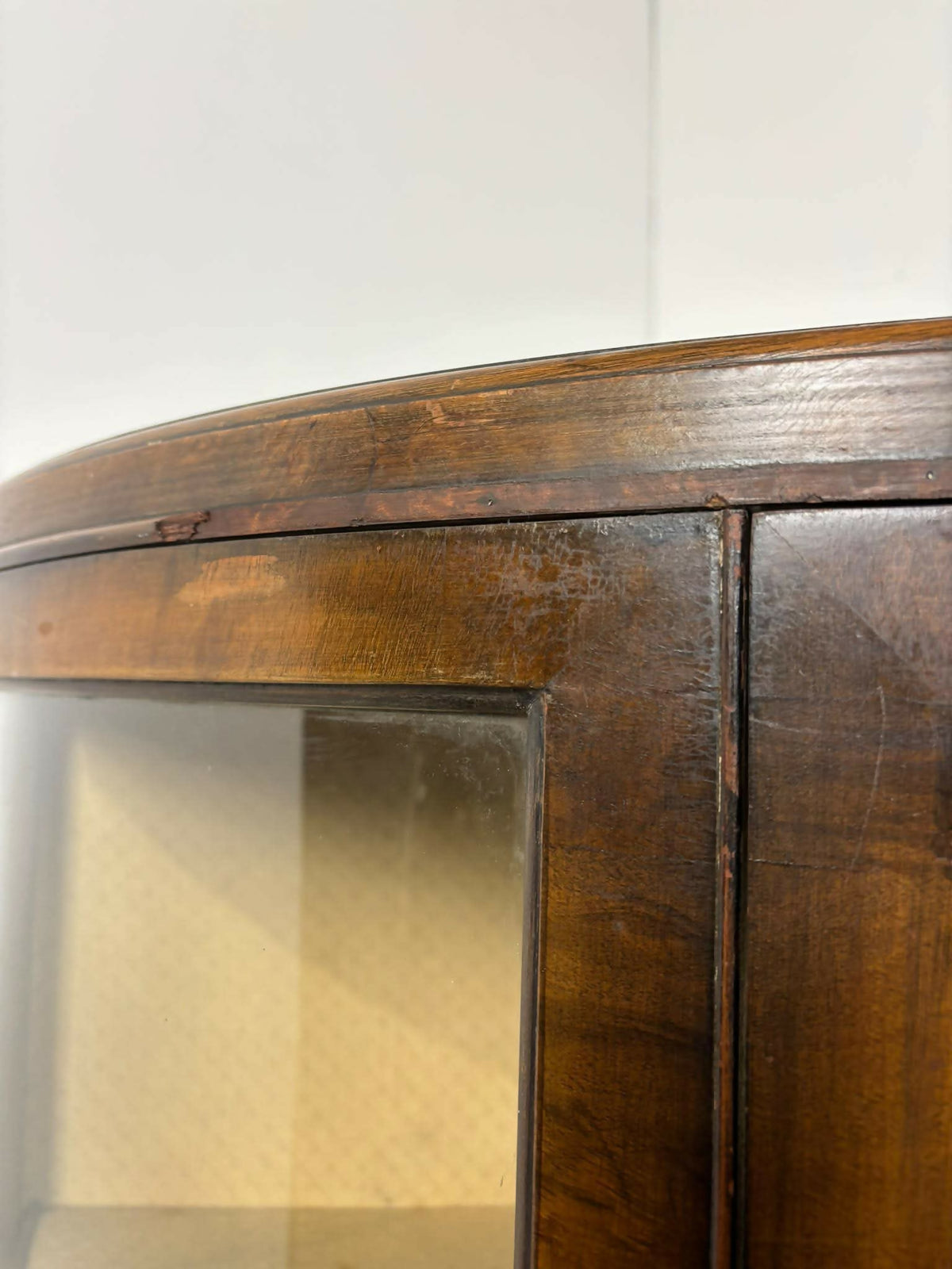 Vintage Walnut Bow Front Display Cabinet
