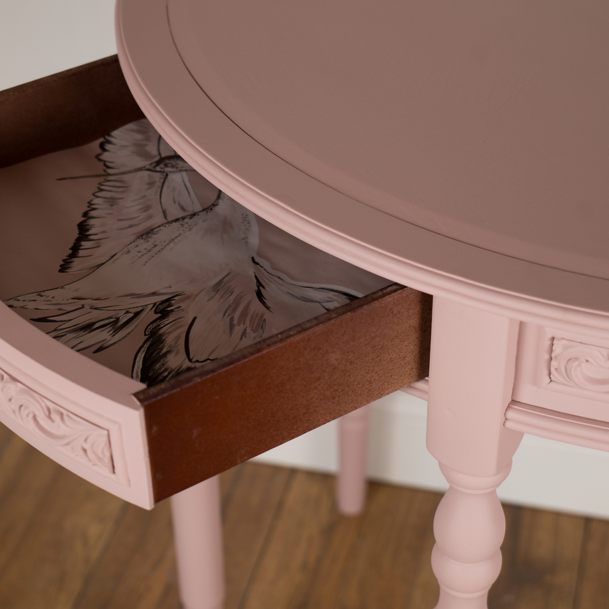 Blush Pink Demi Lune Console Table | Vintage Upcycled Half Moon Hallway Table