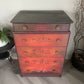 Vintage Stag Chest of Drawers Hand Painted, Red Orange