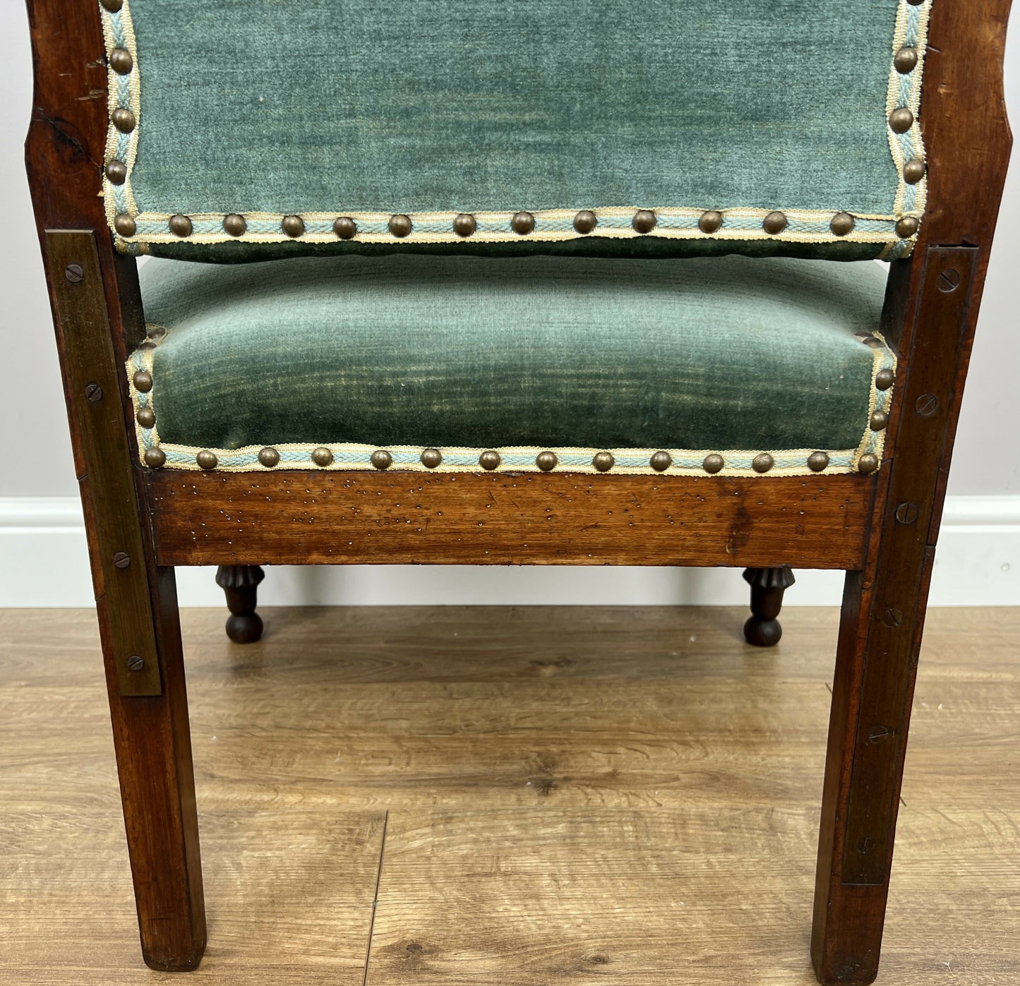 Armchair Antique French Style Walnut Upholstered Seat Carved Chair LOT 6286