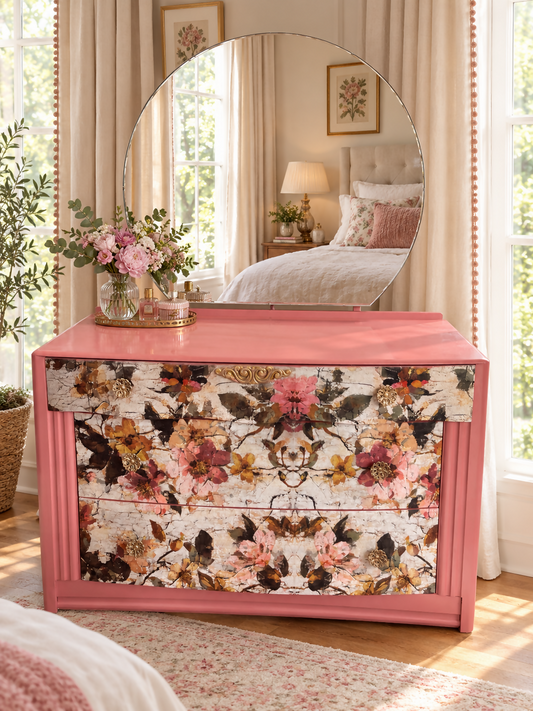 Beautiful Upcycled Pink Floral Dressing Table – One of a Kind!