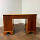 Reproduction Yew Wood Pedestal Desk with Green Leather